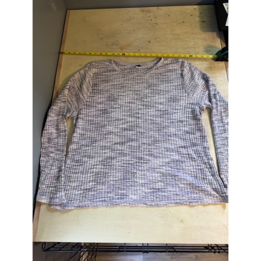 Old Navy Plush Tee XXL Purple White Space Dye Ribbed Knit Long Sleeve Top